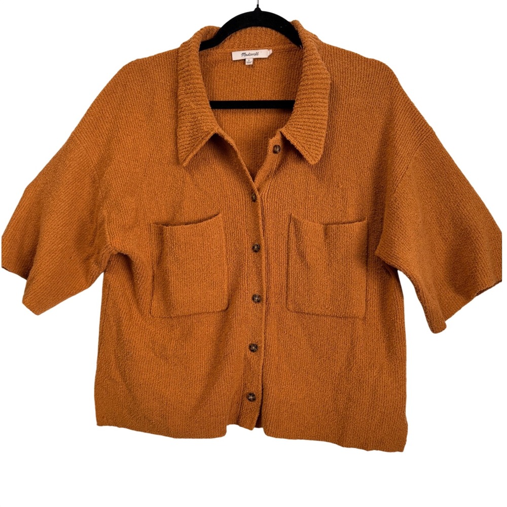 Madewell Short Sleeve Button Down Cardigan Sweater Burnt Sz S Chic Minimalist
